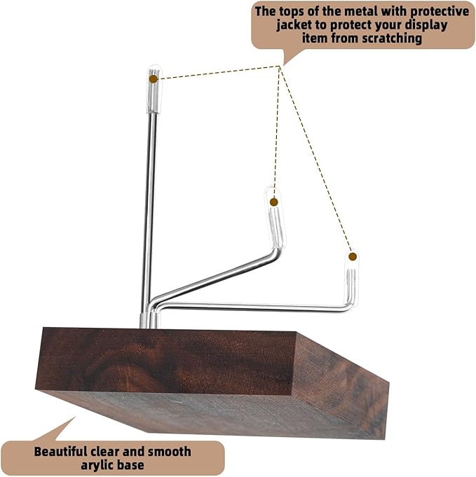 Wenqik 4 Pcs Crystal Display Stand Rock Display Stand Adjustable Metal Arms with Wooden Base Geodes Rock Agate Mineral Easel Holder for Collectibles(2.56 x 2.56 x 4.33 Inch,Silver)