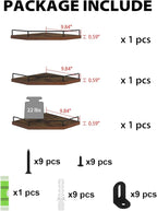 HORLIMER Floating Corner Shelf Wall Mount, 3 Pack Rustic Wood Corner Wall Shelves with Fence for Bedroom, Bathroom, Kitchen, Living Room, Brown