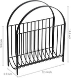 MyGift Deluxe Mid Century Metal Wire Magazine Rack in Matte Black Finish, Tabletop or Floor Standing Sling Basket for Magazines and Newspapers