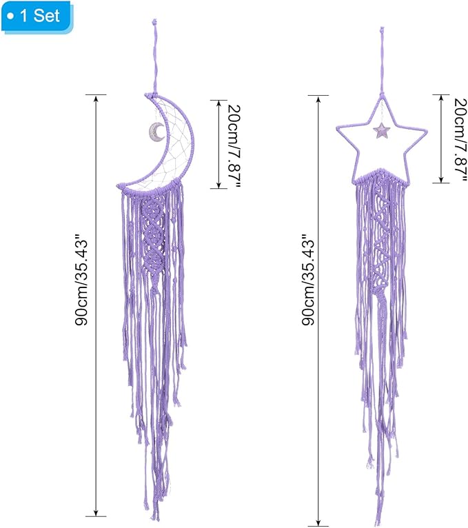 PATIKIL Moon Star Dream Catcher Decor, 39" Boho Dream Catcher Macrame Woven Wall Hanging for Home Decor Bedroom Accessories Cafes Wedding Decoration, Purple