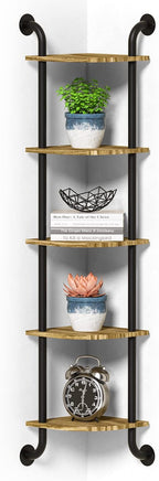 Tinpin Corner Shelf Wall Mount 5-Tier, Wall Decor for Home Living Room Bedroom, Wall Corner Shelves Bookshelf, Rustic Industrial Pipe Shelves Thanksgiving Day, Brown