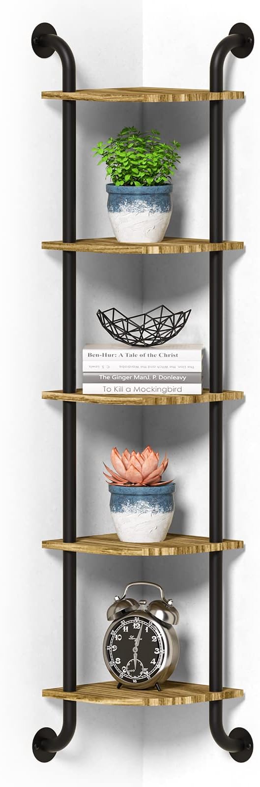 Tinpin Corner Shelf Wall Mount 5-Tier, Wall Decor for Home Living Room Bedroom, Wall Corner Shelves Bookshelf, Rustic Industrial Pipe Shelves Thanksgiving Day, Brown