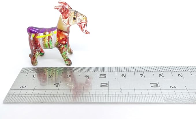 Goat Tiny Figurines Animals Hand Blown Color Glass Art Collectible Gift Home Décor (Multi-Red)