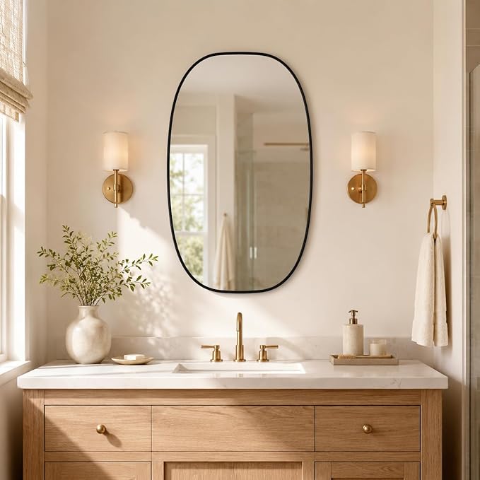 USHOWER Black Oval Arch Bathroom Mirrors for Over Sink, 20x30 Inch Bathroom Vanity Mirror for Bathroom, Bedroom, Vanity, Entryway, Aluminium Frame, Anti-Rust, Modern Wall Decor