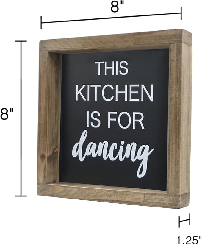 Joy Choice 8x8inch Kitchen Signs Wall Decor Farmhouse, This Kitchen Is For Dancing Wooden Signs Personalized, Home Table Sign With Solid Wood Frame.
