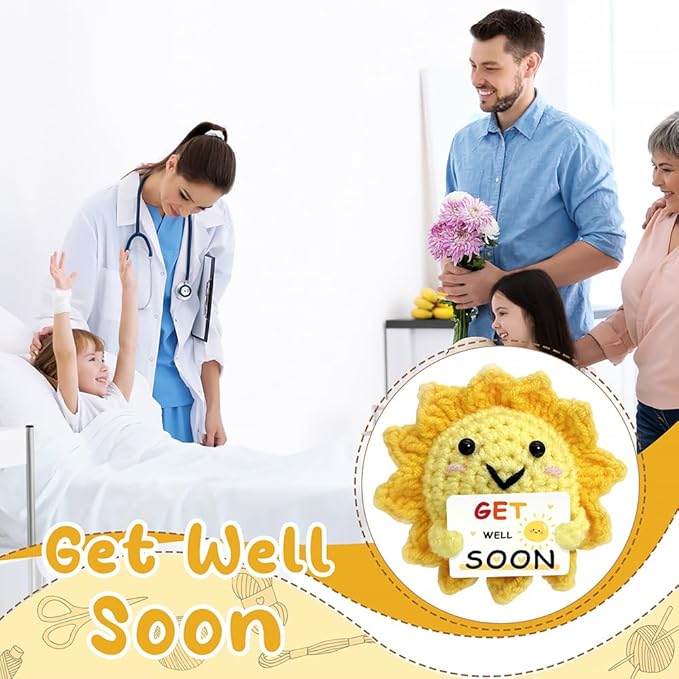 Get Well Soon Gifts - Handmade Crochet Sunshine with Positive Messages, Crochet Emotional Support Buddies for Surgery Recovery & Healing | Get Well Soon Gifts for Women, Men, Friend of All Ages