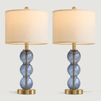 Oneach 25" Blue Table Lamps for Living Room, Glass Modern Table Lamp Set of 2, USB Charging Ports, Linen Shade, Bedside Lamps for Bedroom, Nightstand, Side Table