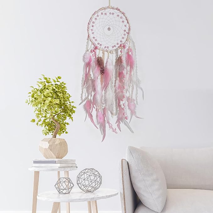 Pink Dream Catcher Feather Dream Catchers Wall Decor Handmade Dreamcatcher Wall Hanging Ornament for Bedroom Living Room Home Decor