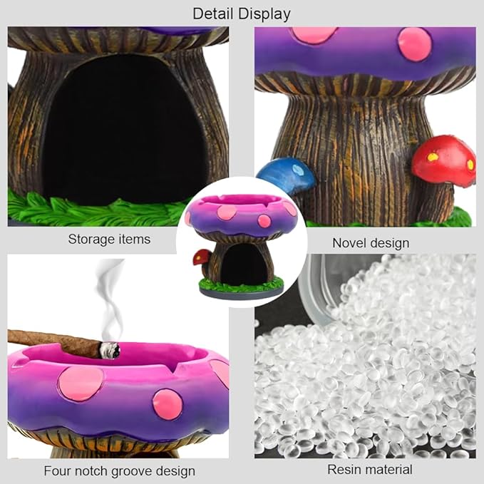 Colonial Tin Works Cute Mushroom House Ashtrays with Storage - Ashtrays for Weed Smokers and Bong Users with Smoking Accessories Collection and Home Office Ornament Gifts