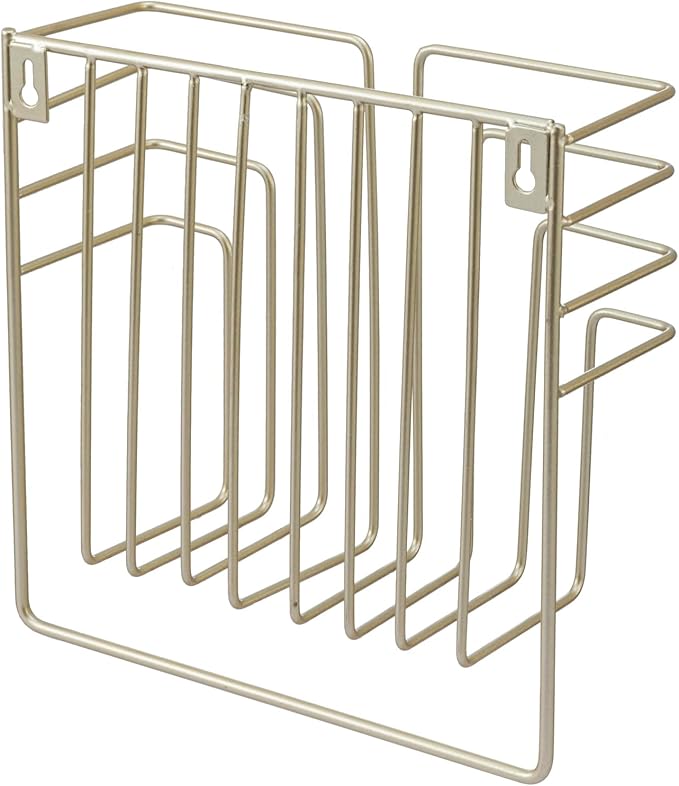 MyGift Modern Art Deco Style Brass Tone Metal Wire Floating Magazine Rack and File Folder Holder, Wall Mounted Home or Office Storage for Documents or Mail