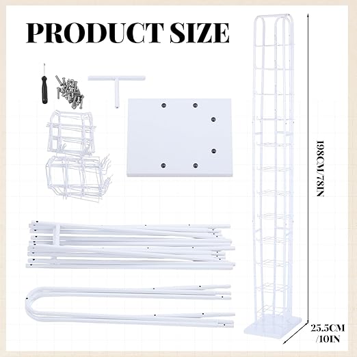 Tandefio 78" White Floor Standing Hat Rack Tower 12 Tier Hat Display Rack Cap Organizer Metal Hats Stand Hats Wigs Holder for Cap Retail Display Storage Vertically