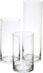 Royal Imports Glass Cylinder Vases for Centerpieces – Set of 3 Clear Hurricane Vases for Wedding, Table Decor, Floating Candles, Flowers, Candle Holders, Extra Tall Clear Vase Set, 6" / 8” / 11”