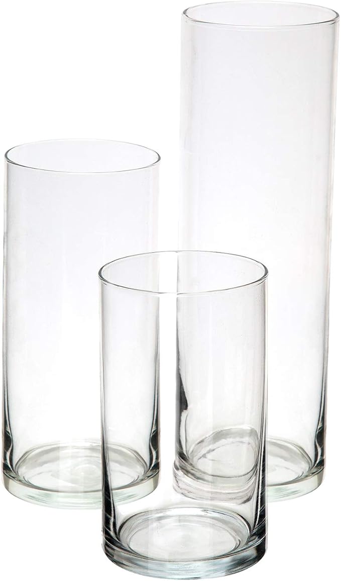 Royal Imports Glass Cylinder Vases for Centerpieces – Set of 3 Clear Hurricane Vases for Wedding, Table Decor, Floating Candles, Flowers, Candle Holders, Extra Tall Clear Vase Set, 6" / 8” / 11”