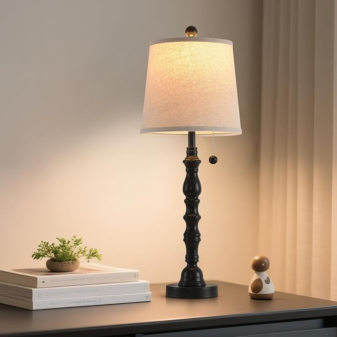 Lamps Set of 2 Modern Farmhouse Table Lamp Bedside Reading Lamps Living Room End Tables Set Lamps for Night Stands Bedroom Night Lamp,High 26.25 Inch, (Black (Single Pack), High 27 inches)