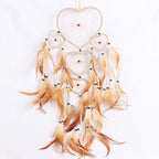 WESTONETEK Large Handmade Dream Catcher Traditional Dreamcatcher Feather Wall Hanging Decoration Ornaments Five Hearts Beige