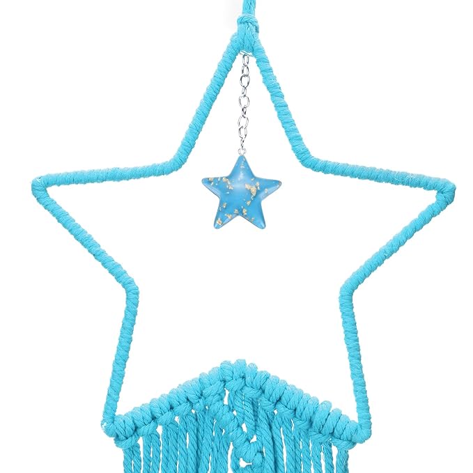 MECCANIXITY Macrame Dream Catchers, Sky Blue Handmade Star Design Woven Cotton Dream Catcher Wall Hanging for Home Bedroom Decoration Ornament Craft Gift