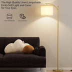 SUNMORY Arc Floor Lamp,Modern Floor Lamp with 9W 3 Color Temperatures Bulb,Metal Standing Lamps with Adjustable Hanging Lampshade,Tall Floor Lamps for Living Room,Bedroom, Gold Without Remote
