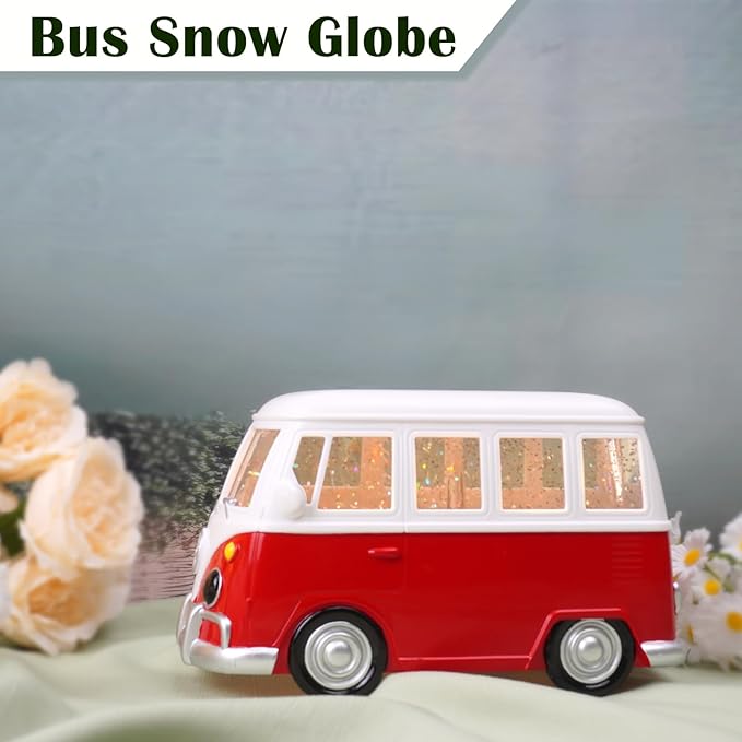 Bus Snow Globe with 6H Timer and Swirling Glitter, USB & Battery Powered, Night Light Snowglobes Statue for Home & Office, Gift Idea (Bus)