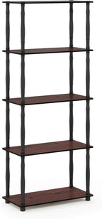 Furinno TURN-S-TUBE Storage Shelves, 5-Tier Book Shelf, Corner Shelf, Toolless Open Shelves, Classic Tubes, for Organization and Storage, Living Room, Garage, Home Office, Dark Cherry