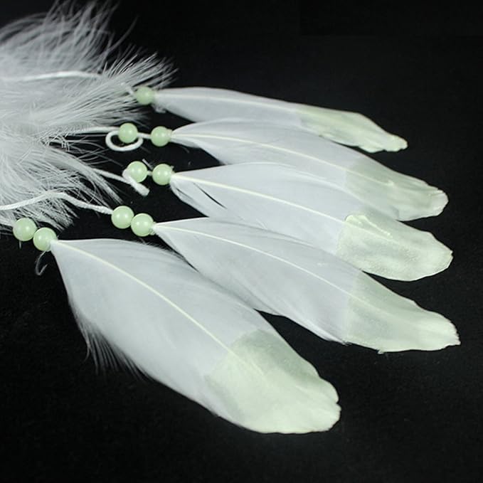 Luminous Dream Catcher,Manual Feather Hanging Decor Dream Catcher for Car Kids Bed Room Wall Hanging Decoration Decor Ornament Craft,Dia 4.3inch/11cm (Type 2)