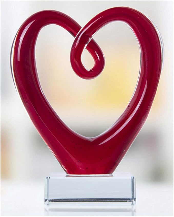 QFkris 5'' Tall Art Glass Red Heart Sculpture Centerpiece Party Home Decoration Glass Art Style Red Abstract Table Decor