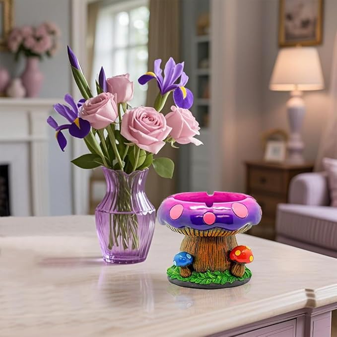 Cute Mushroom House Ashtrays with Storage - Cool Ashtrays for Weed Smokers and Bong Users with Smoking Accessories Collection(Mushroom Ashtray)