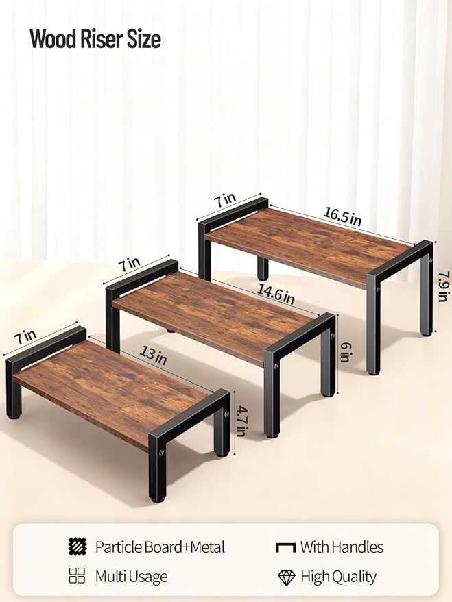 Wood Risers Display Stands & Cupcake Stand, 3 Tier Stepped Display Shelf for Perfume Collectibles, Buffet Risers Tiered Tray Stand & Serving Tray for Food Desserts Vendor Events Party Decor