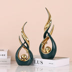 2 PCS Green Gold Ceramic Statues For Home Decor Accents, Modern Abstract Art Sculptures, Elegant Tabletop Decorative Objects For Dining Room, Entryway, Tv Stand, Mantel, Coffee Table Centerpieces