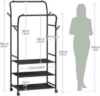 Clothes Racks for Hanging Clothes, Rolling Garment Rack, Clothing Rack with Wheels and Hooks, Double Rod Clothes Rack with Shelves, for Bedroom, Living Room, Laundry Room Black TYM07BB