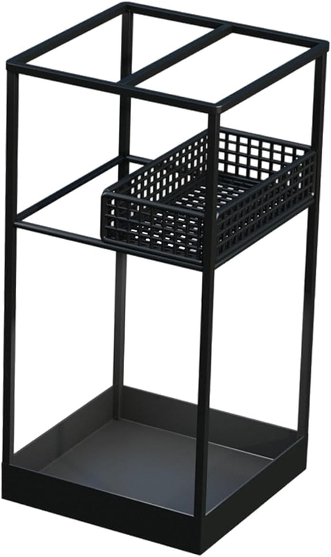 Umbrella Holder Iron Stand Rack Storage Bin Freestanding Organizer with Hollow Out Design Promotes Suitable for Home Office Corridor Apartment, Black