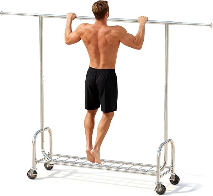 Clothing Garment Rack Capacity 530LBS Rolling Clothes Rack on Wheels - Heavy Duty Commercial Storage Organizer - Portable Hanging Garment Rack For Clothes