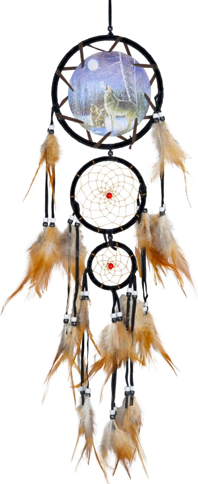 Wowagoga Dream Catcher Indian Style Oil Painting Wolf Hand-Woven Car Pendant Wall Hanging Home Decorations (Wolf)
