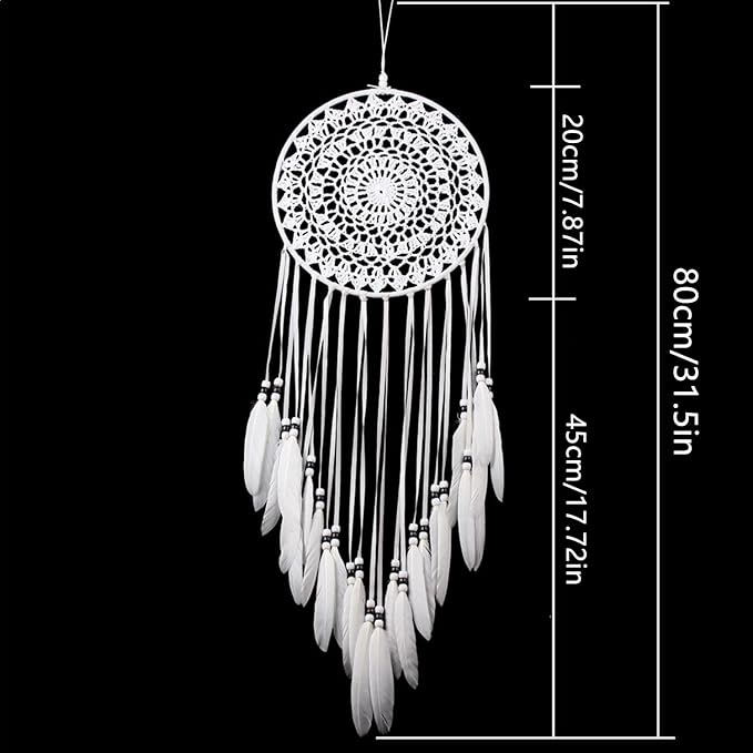 Large White Dream Catcher, Handmade Crochet Macrame Feather Dreamcatcher | Bohemian Wall Hanging Home Decor for Bedroom, Nursery, Living Room & Wedding.