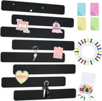 Vuzvuv 8 pcs Bulletin Board Bar Strips with 50 Pushpins & 10 Wooden Clip pins，Self Adhesive Cork Board for Wall，Felt Pin Board for School，Office Decor(Black)