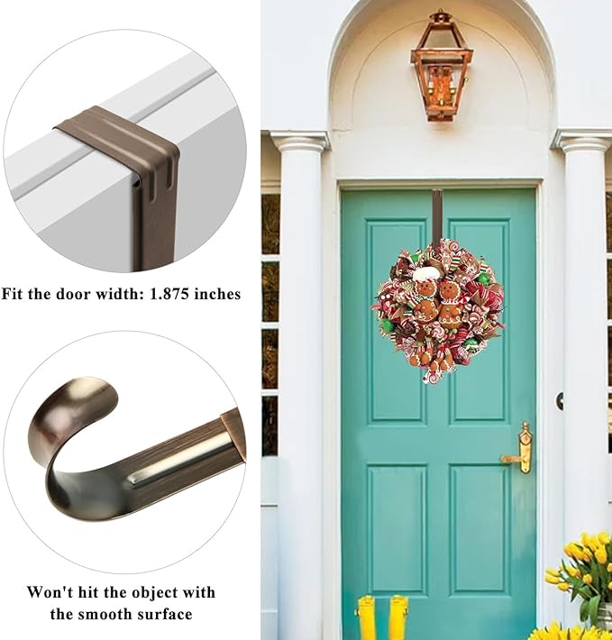 HEYHOUSE Wreath Hanger,2 Pack Christmas Halloween Decorations Adjustable Wreath Hanger for Front Door Decor from 14.9-25", Over The Door Hooks Organizer 20 lbs Larger Hooks Outside Decorations