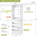Aheaplus Closet System with 4 Drawers, 8FT Wood Closet Organizer System, 96’’ Closets Built In System Tower with Shelves, Walk-in Closets Wardrobe Clothes Garment Rack, Fits Spaces 4-9 ft, White