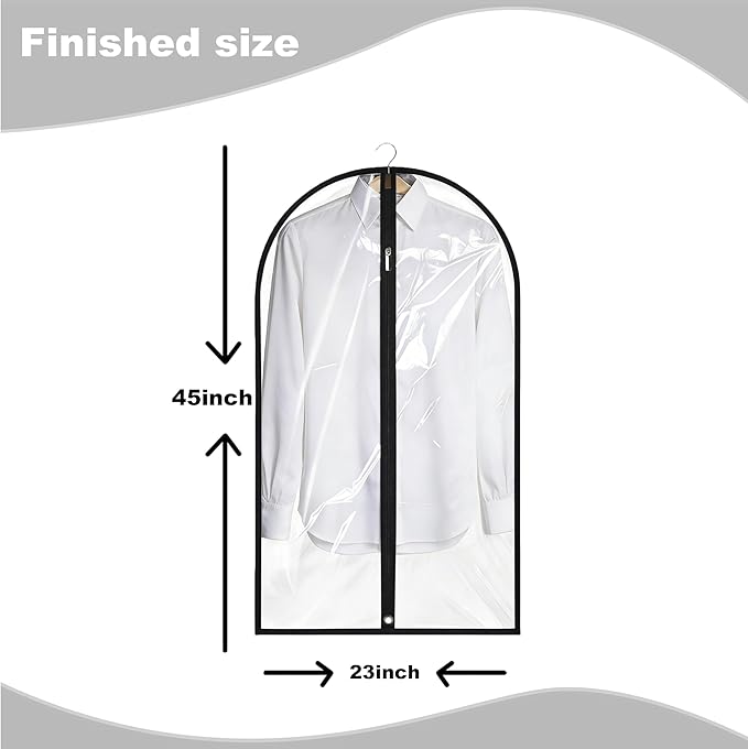 Garment Bags for Hanging Clothes, 45'' Suit Bag Cover for Storage and Travel, Dress Bags for Gowns Long (Clear)