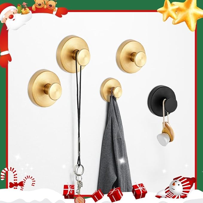Linwnil Suction Cup Wreath Hanger，Suction Cup Hooks Hanging 10Lbs，Waterproof Suction Cup Wreath Holder for Windows, Shower, Wreaths，Smooth Doors (2, Gold)