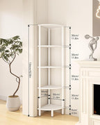IBUYKE 5 Tier Corner Shelf Stand,Industrial Corner Display Rack,Corner Bookshelf for Living Room, Bedroom, Kitchen, Home Office, White WBC010W