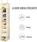 Hanging Shoe Organizer for Closet with Side Mesh Pockets，Hat Racks for Baseball Caps，Shoe and Hat Holder & Storage，8-Shelf，Beige，1 Pack