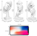 3 Pcs Thinker Statue, Silence is Gold Abstract Art Figurine, No Hear No See No Speak Modern Home Resin Sculptures Decorative Objects Decor for Home Office Bookshelf Desktop(White), A-41