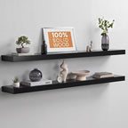 Homeforia Black Floating Shelf 48 inches, High End Solid Real Wood 48 inch Long Floating Shelves for Wall, Black Wooden 48inch Large Floating Shelves, Heavy Duty Bracket, 48 X 6.5 X 1.75 in, Set of 2