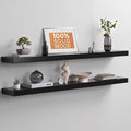 Homeforia Black Floating Shelf 48 inches, High End Solid Real Wood 48 inch Long Floating Shelves for Wall, Black Wooden 48inch Large Floating Shelves, Heavy Duty Bracket, 48 X 6.5 X 1.75 in, Set of 3