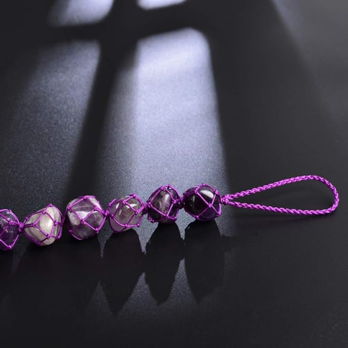 Handmade Natural Amethyst Crystal Window Car Hanging Ornaments 7 Chakra Home Decoration Feng Shui Ornament Yoga Meditation Car Decoration Tumbled Palm Stones