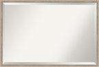 Amanti Art White Wall Mirror 25x37 Hardwood Wedge White Wash Rectangle Bathroom Mirror for Wall Decor Living Room, Large Country Rustic Wood Frame, Hangs Horizonally and Vertically, Bathroom Decor,