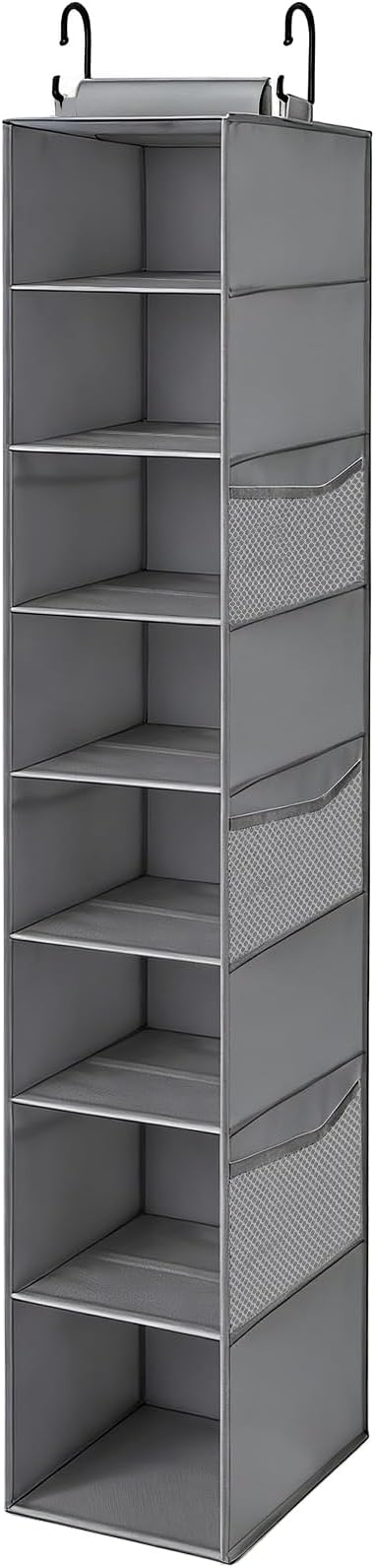 VERONLY Hanging Shoe Organizer for Closet,8-Shelf Hanging Storage with Side Mesh Pockets,Wider Shelves for Baseball Caps,Clothes (9" W × 11.8" D × 54" H) Grey
