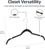 Amazon Basics Space-Saving Slim Velvet Non-Slip Clothes Hangers for Closet Organization with Shoulder Notches, Black/Silver, 30-Pack