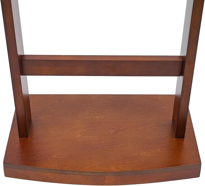 Standing Suit Valet Stand, Wood Mens Valet Stand with Drawer, Top Tray, Contour Hanger, Trouser Bar, Belt &Tie Holder, Shoe Rack For Men Women