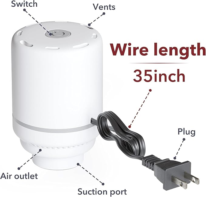 Electric Air Pump for Vacuum Storage Bags，Suitable for MEIQIHOME brand vacuum bags only.