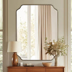 ANDY STAR 36"x48" Large Gold Mirror, Brushed Brass Rectangle Bathroom Mirror, Scalloped Vanity Mirror in Anti-Rust Stainless Steel 1’’ Frame, Unique Notched Corner Mirror, Ideal for Home Remodel